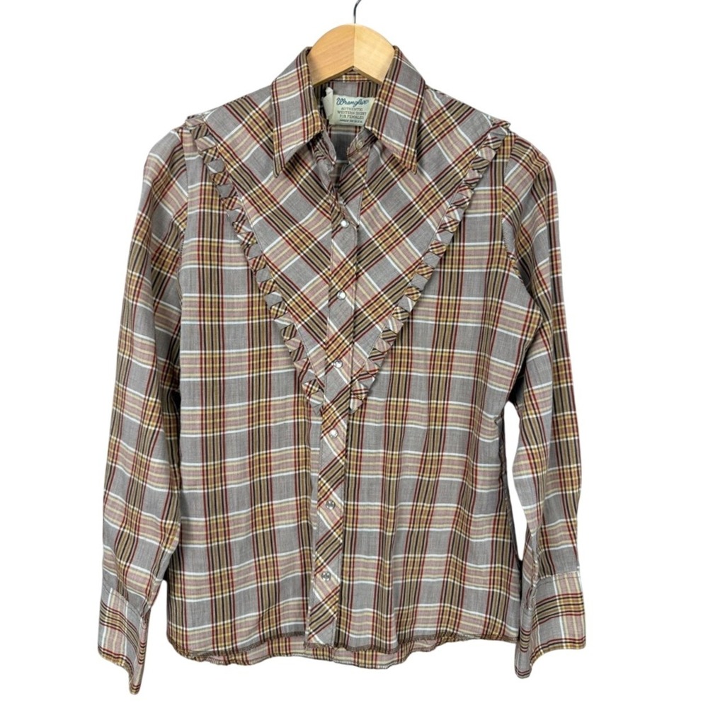 Wrangler 70'S Authentic Western Shirt for Females Plaid Ruffle Women Size 34 S